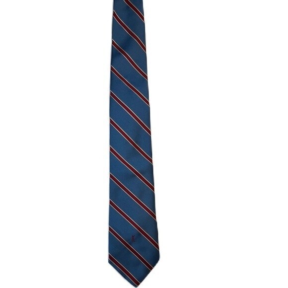 Yves Saint Laurent striped logo tie with red and blue logo on back & front - Picture 3 of 4